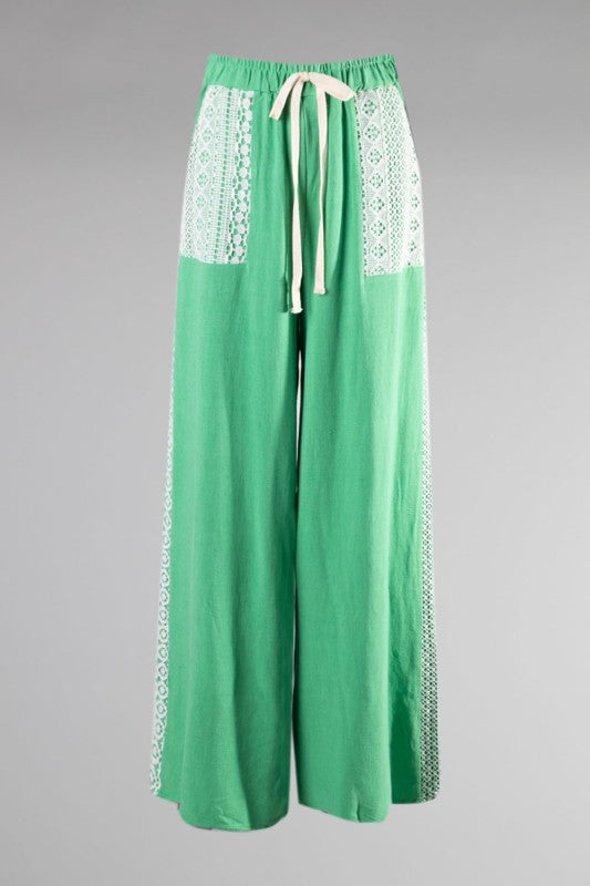 LACE POCKETS WIDE PANTS