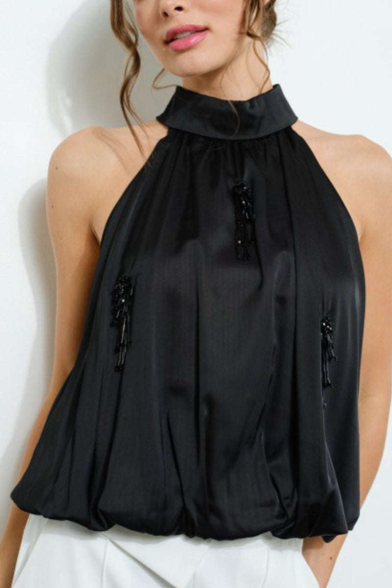 BEADS FRINGE HALTER TOP