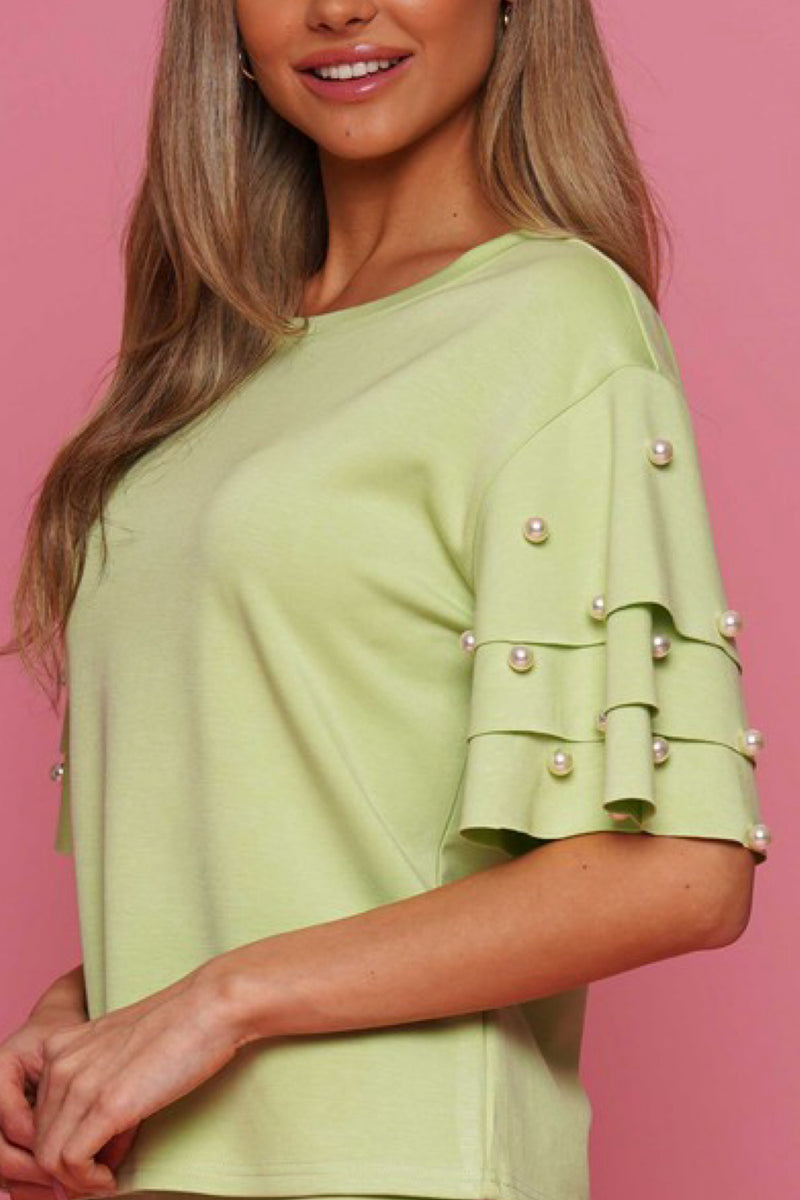 PEARLS ON SLEEVES TOP