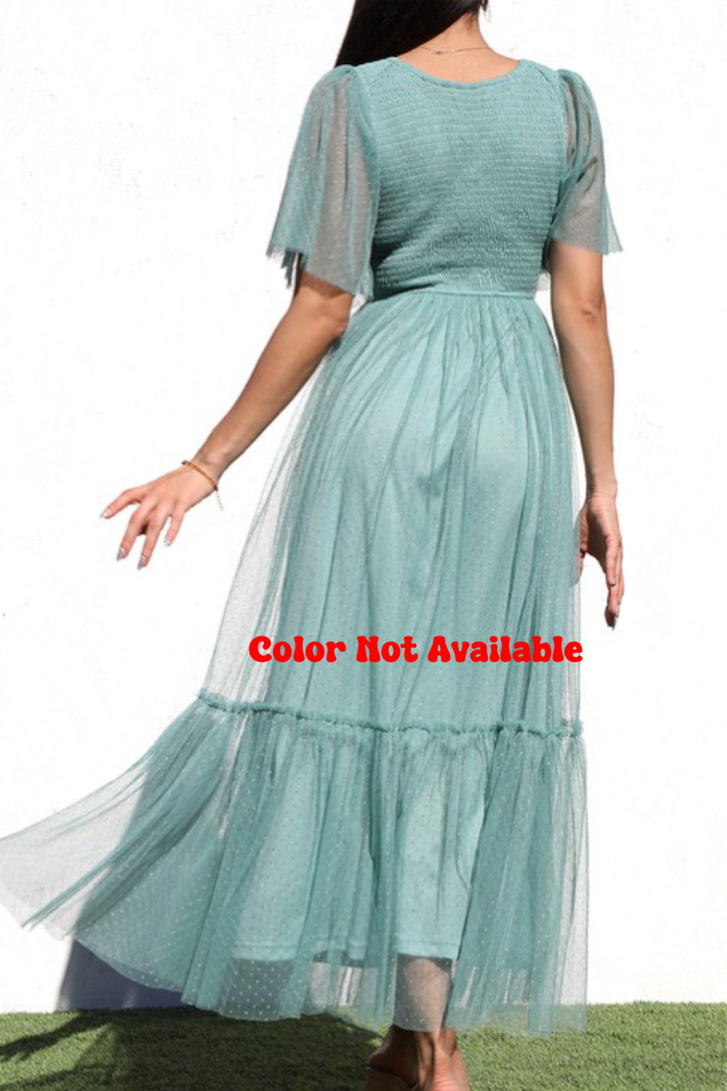 RUFFLED MESH MAXI DRESS