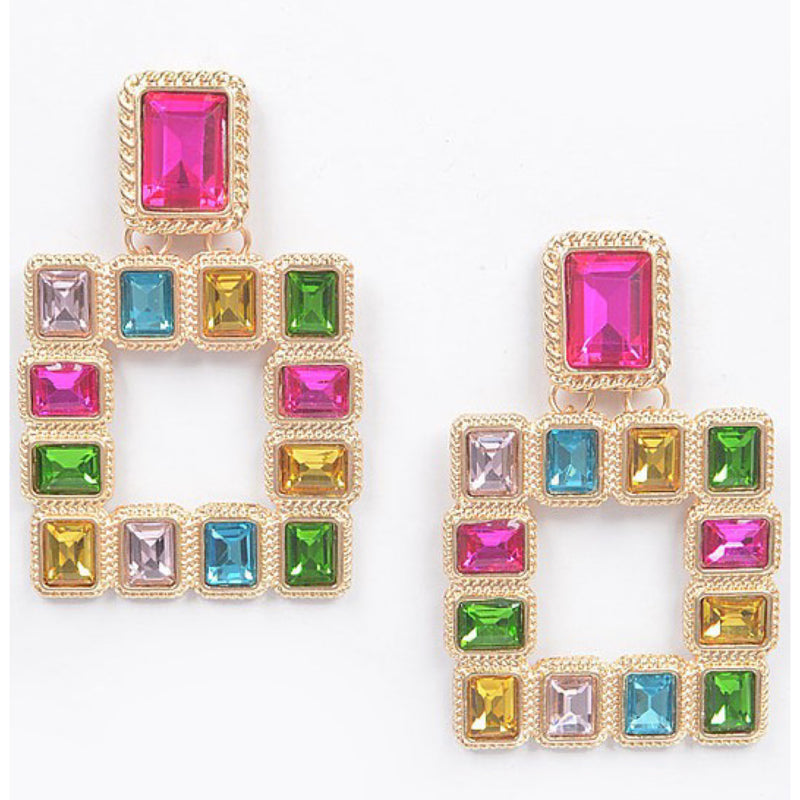 LARGE SQUARE GEMSTONE EARRINGS