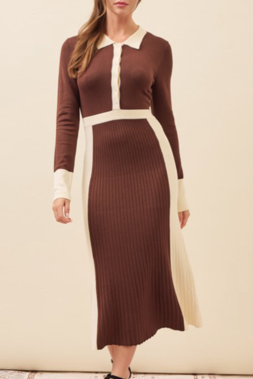 COLOR BLOCK KNIT MIDI DRESS