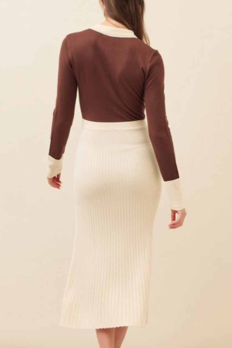 COLOR BLOCK KNIT MIDI DRESS