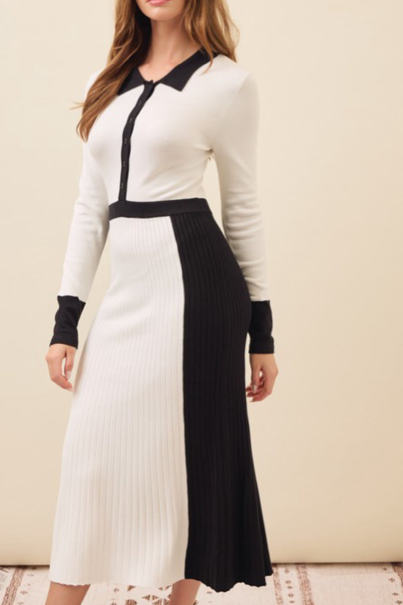 COLOR BLOCK KNIT MIDI DRESS