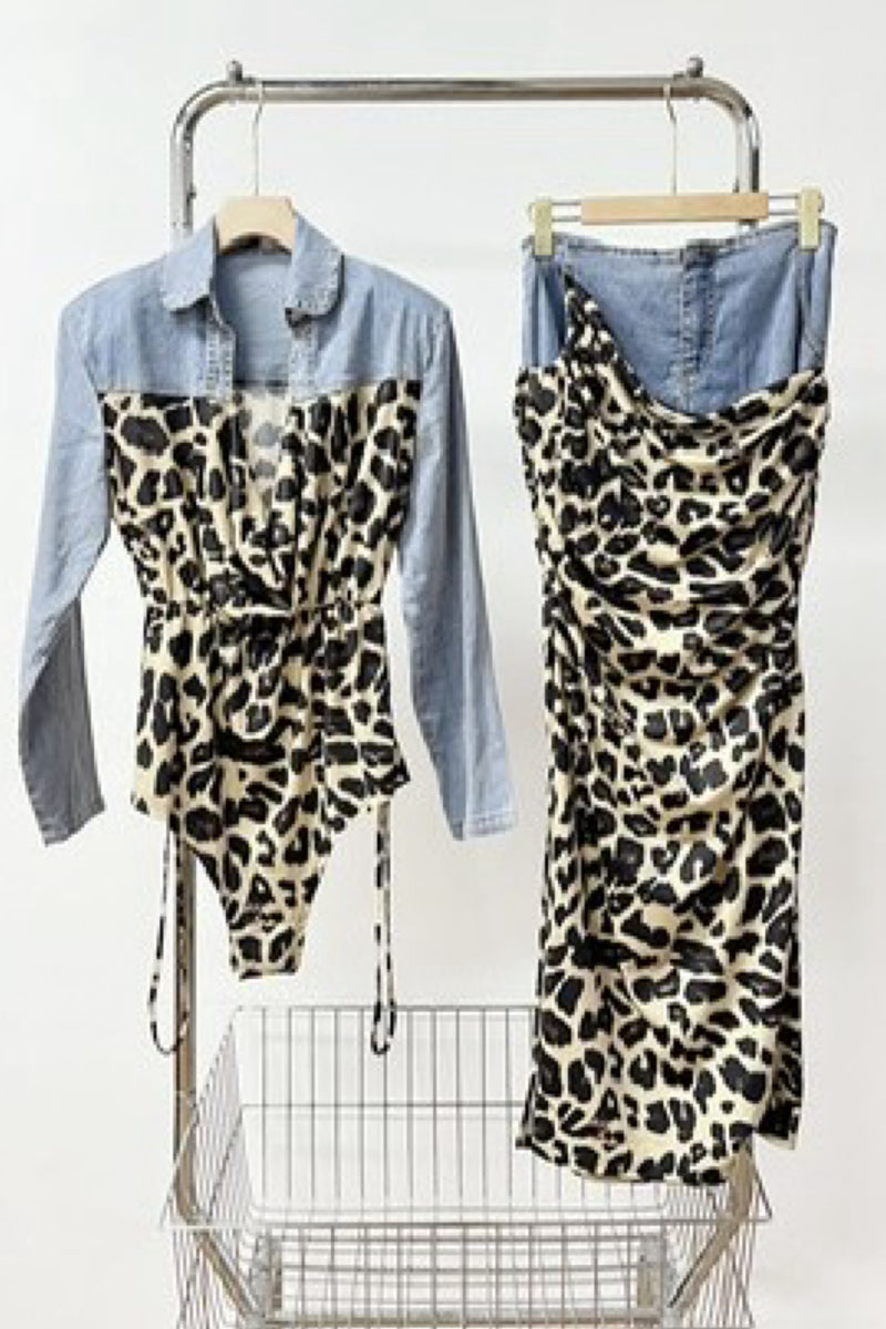 DENIM LEOPARD CONTRAST SET