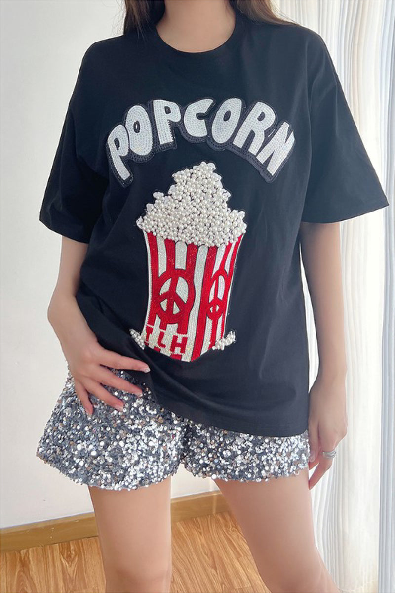 OVERSIZE POPCORN PEARLS & BLIN TEE