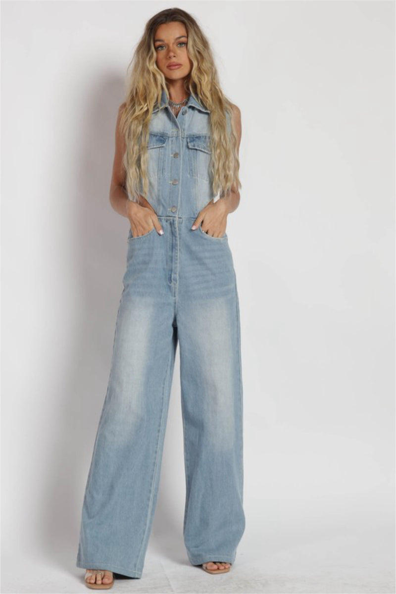 CUT OUT DENIM JUMPSUIT