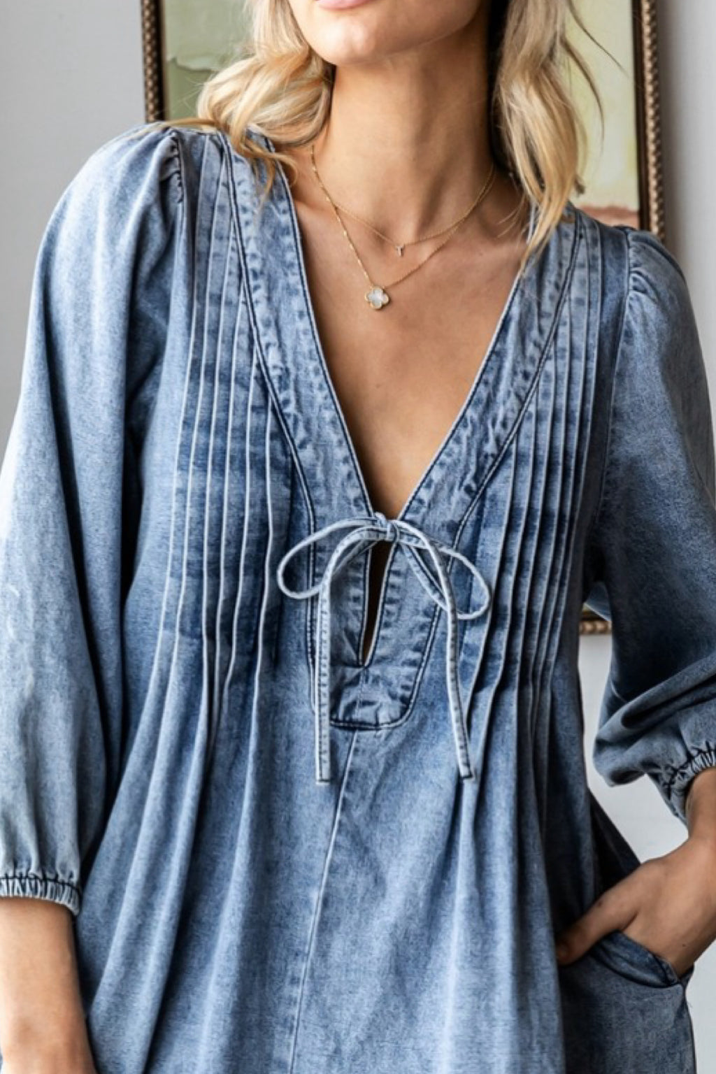 PINTUCK DENIM ROMPER