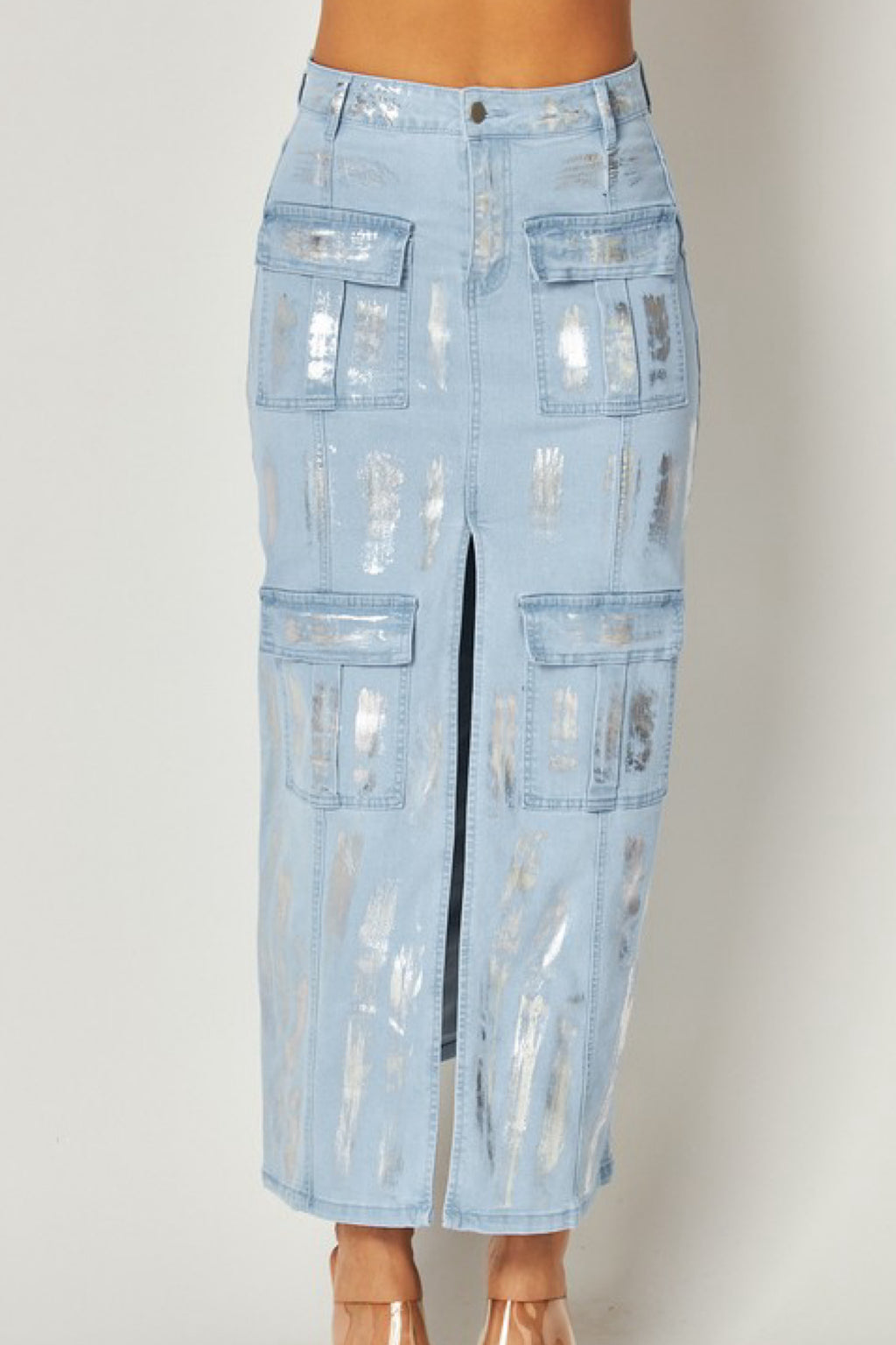 CARGO FOIL DENIM SKIRT