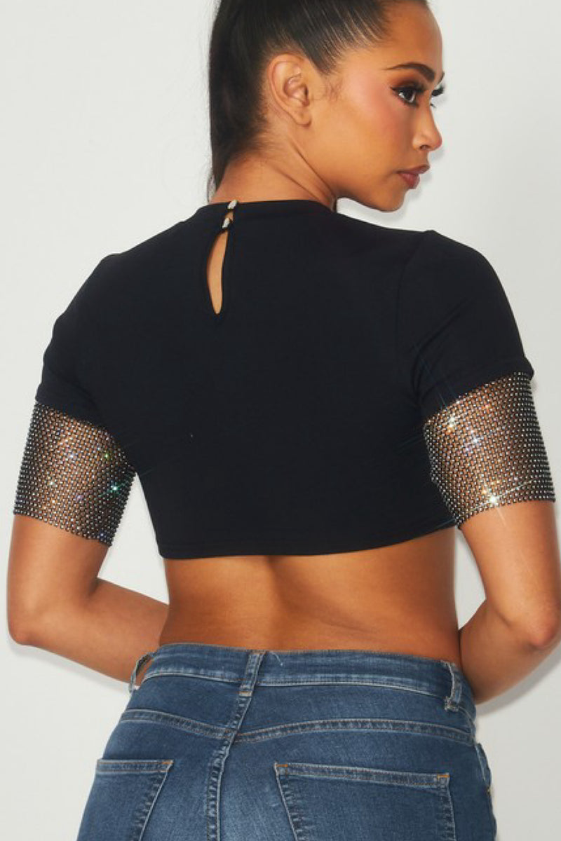 JEWELED SLEEVE CROP TOP