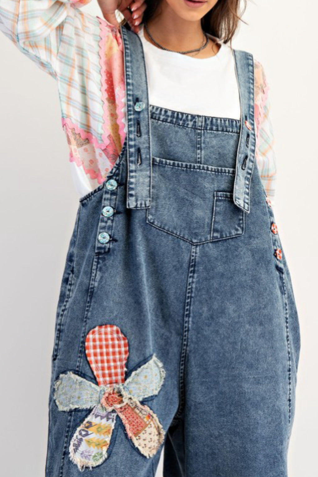 FLOWER PATCH DENIM OVERALLS