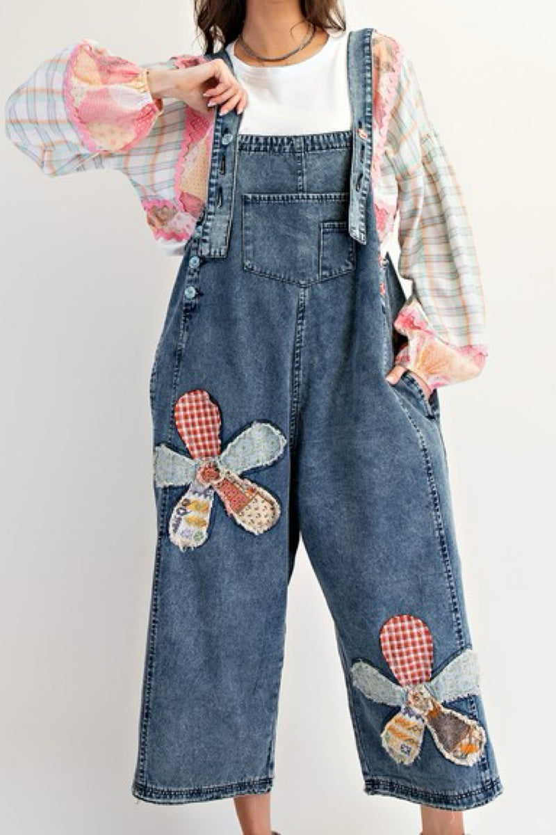 FLOWER PATCH DENIM OVERALLS