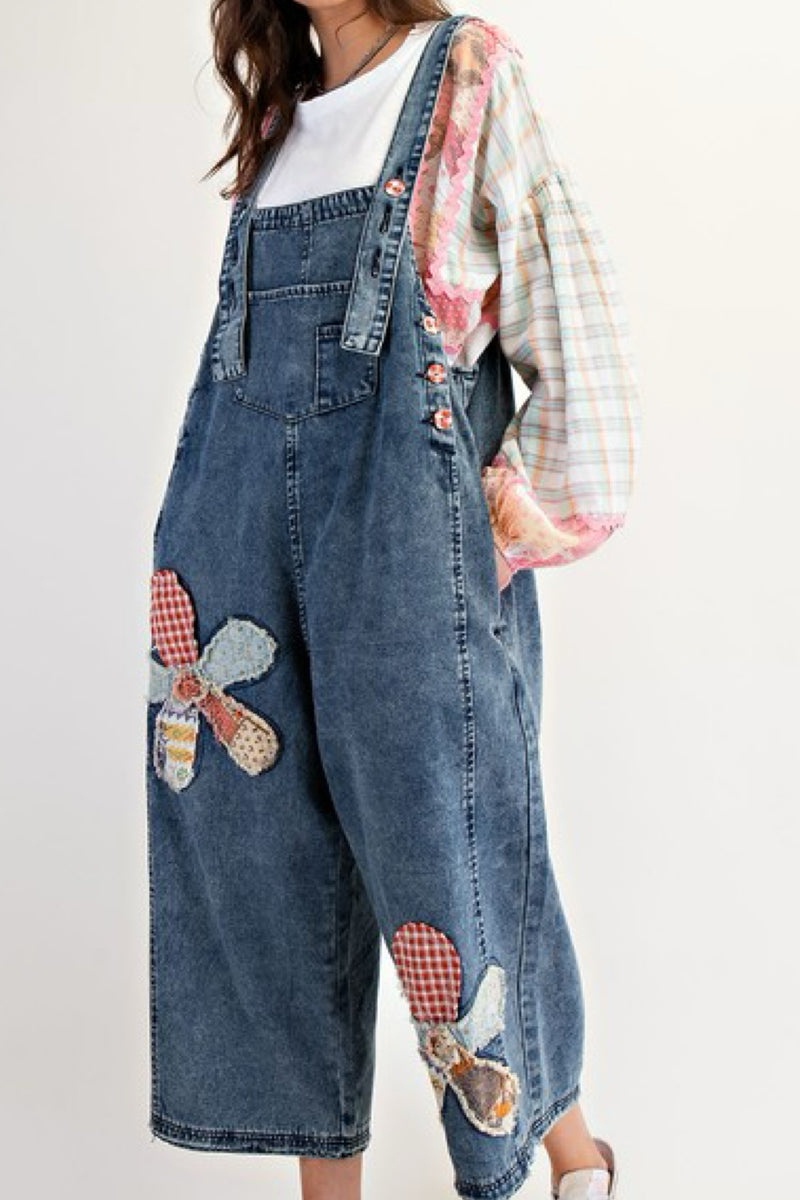 FLOWER PATCH DENIM OVERALLS