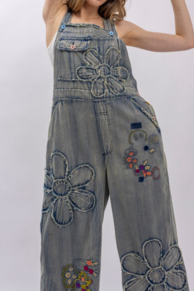 FLOWERS DENIM JUMPSUIT