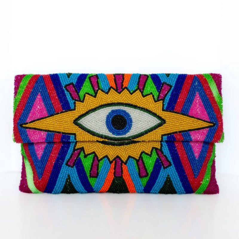 HANDMADE EYE BEADED CLUTCH