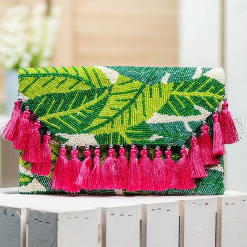 HANDMADE LEAVES & TASSELS CROSSBODY