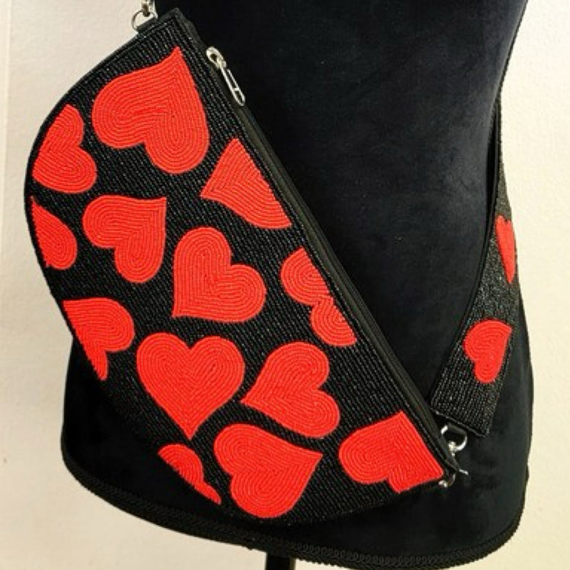 HANDMADE BEADED HEART CROSSBODY