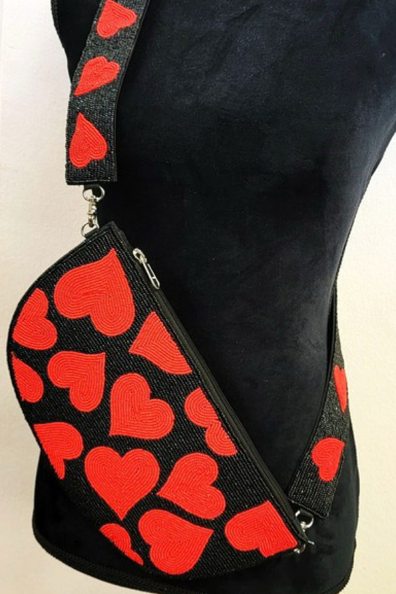 HANDMADE BEADED HEART CROSSBODY