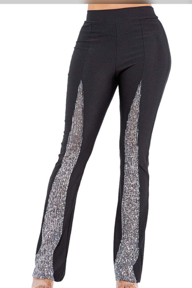 CONTRAST SEQUIN FLARE PANTS