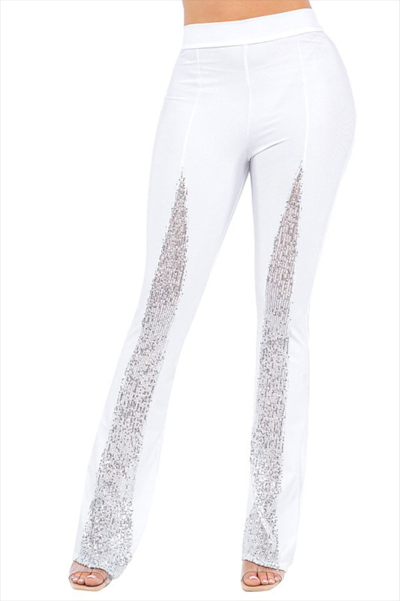 CONTRAST SEQUIN FLARE PANTS