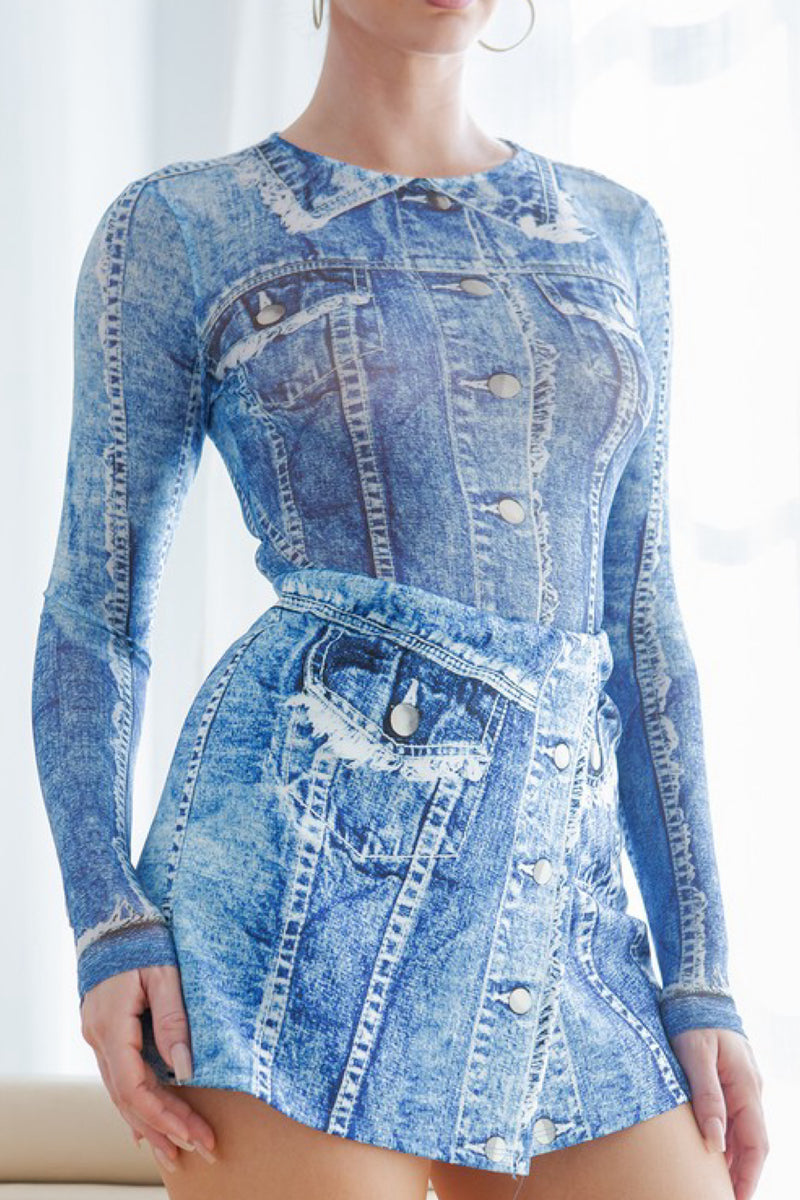 DENIM EFFECT BODYSUIT