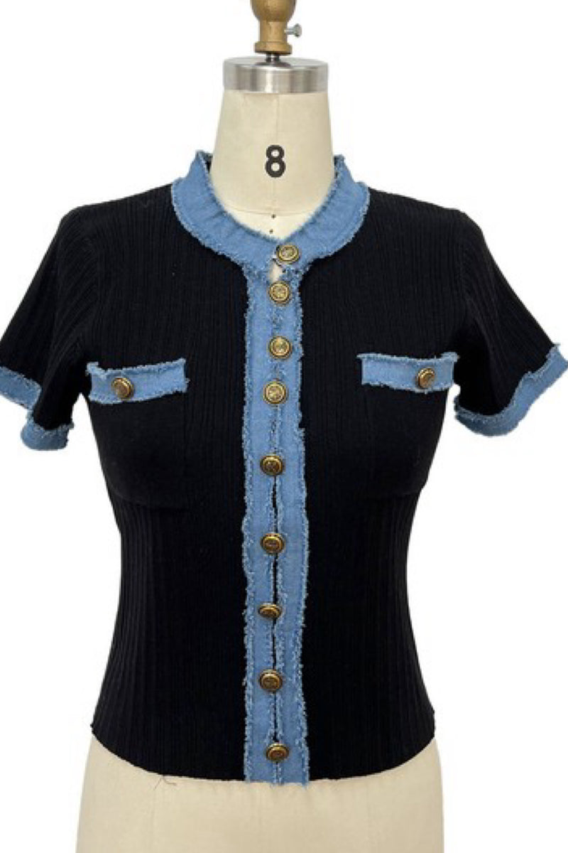 KNIT WITH DENIM TOP