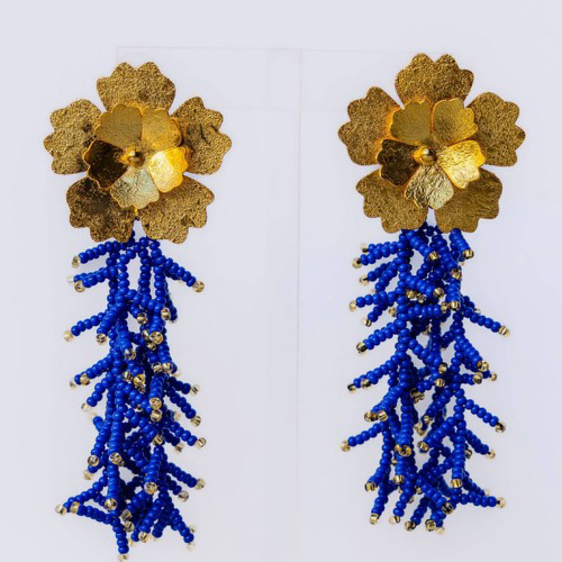 FLOWER BEADS FRINGE EARRING