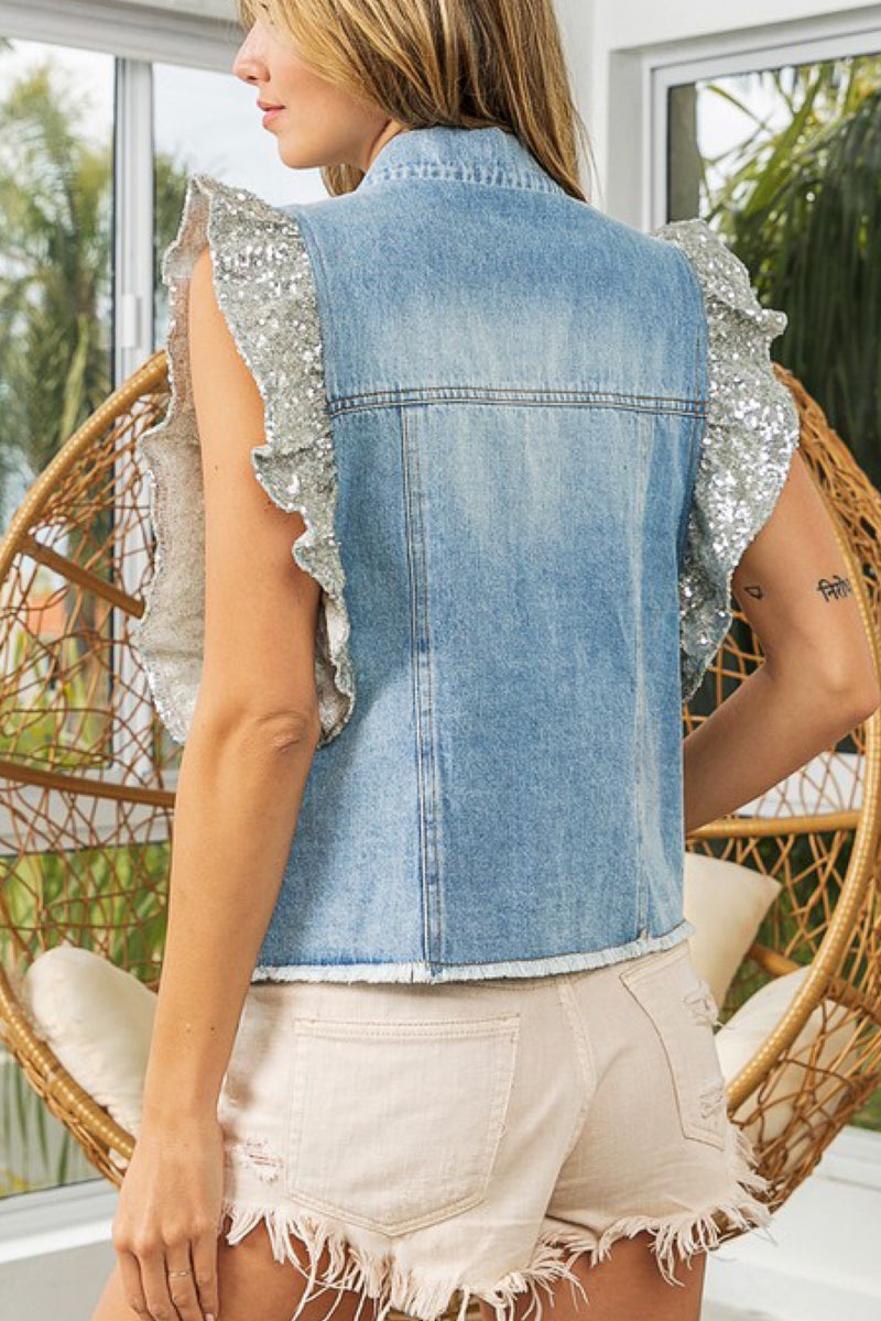 SEQUIN RUFFLE DENIM JACKET