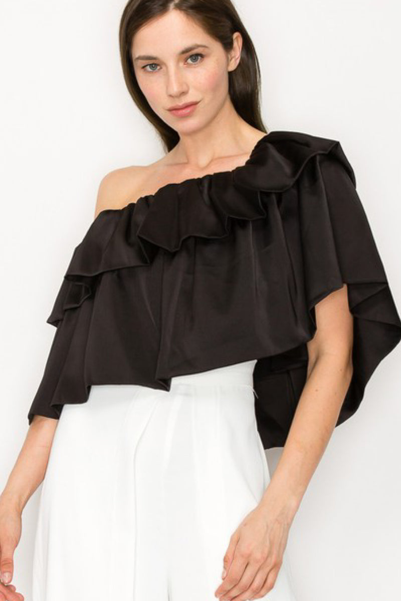 LUX SATIN RUFFLE TOP