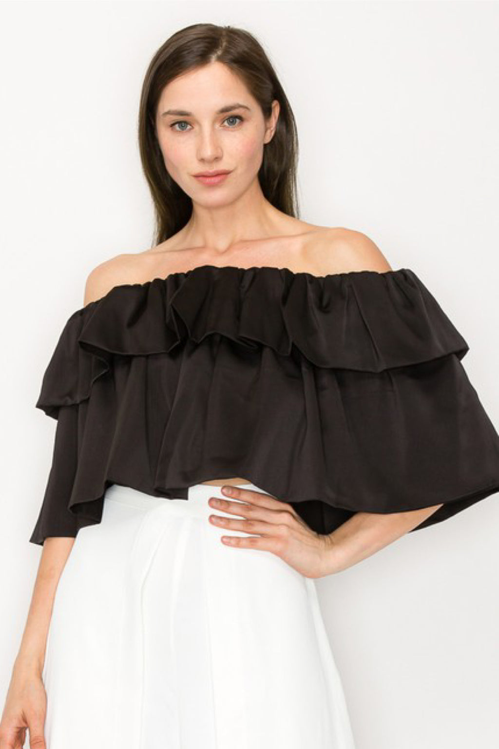 LUX SATIN RUFFLE TOP