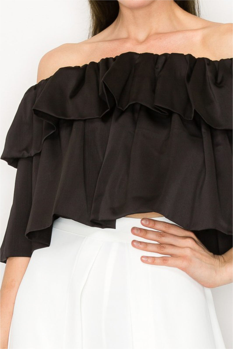 LUX SATIN RUFFLE TOP