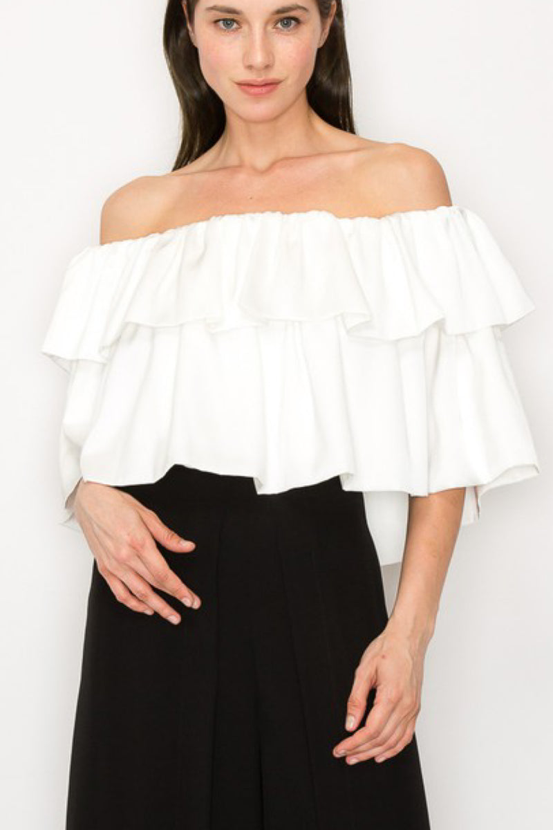 LUX SATIN RUFFLE TOP