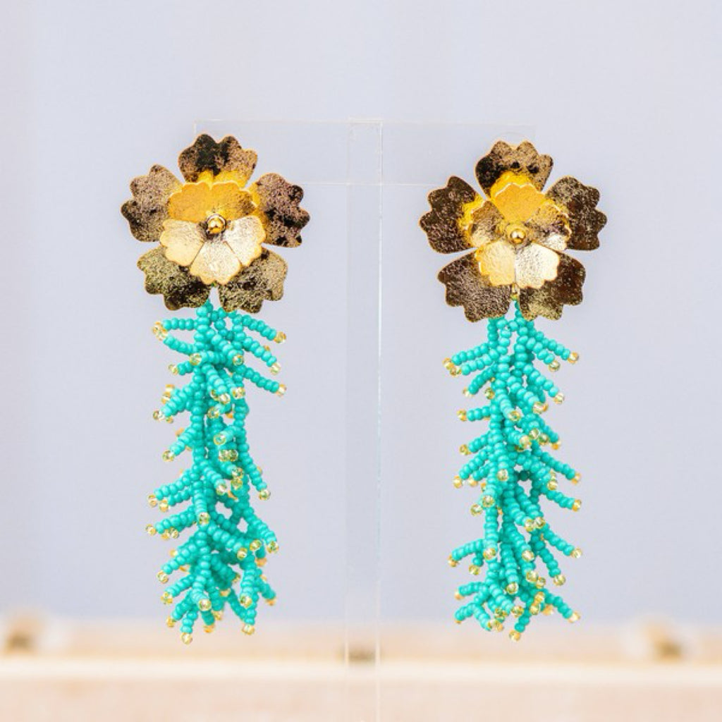 FLOWER BEADS FRINGE EARRING