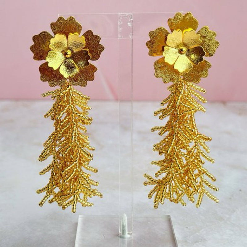 FLOWER BEADS FRINGE EARRING