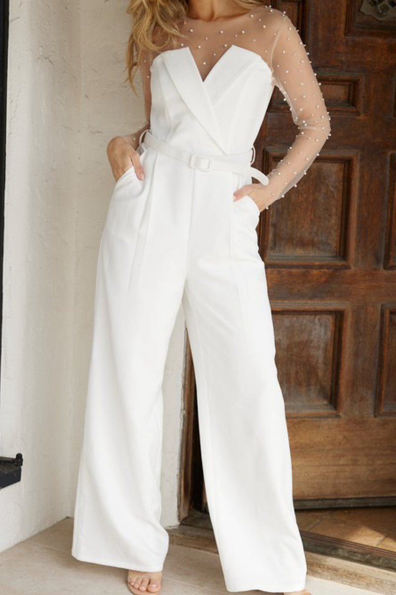 PEARLS ON MESH CONTRAST JUMPSUIT