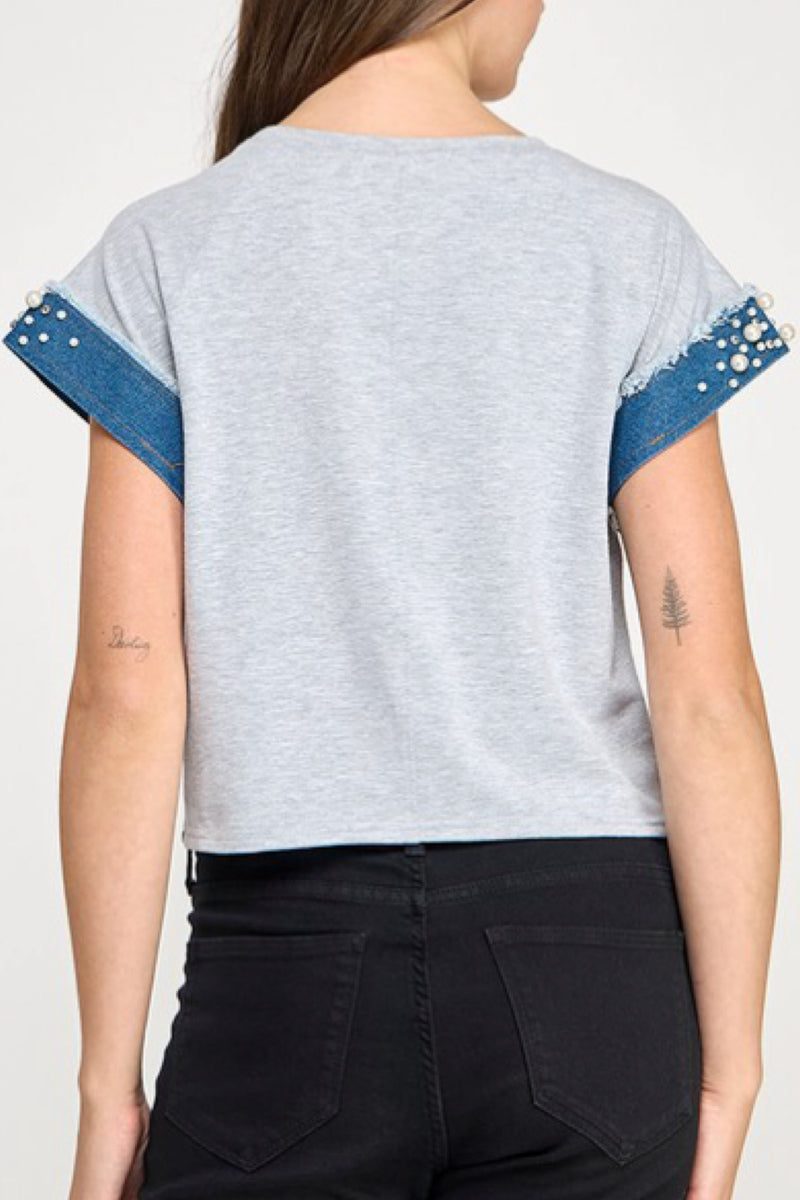 DENIM COLOR BLOCK T SHIRT