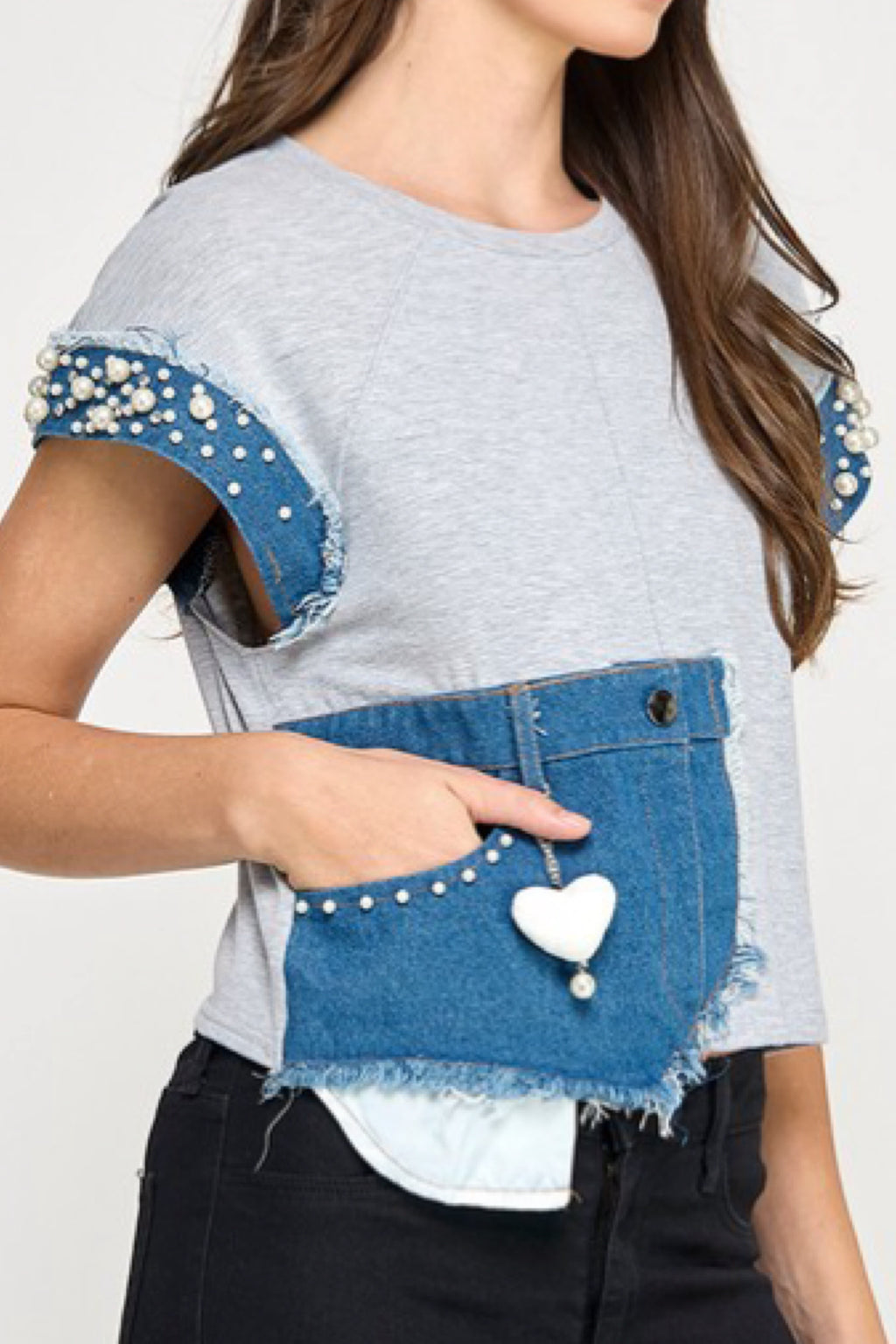 DENIM COLOR BLOCK T SHIRT