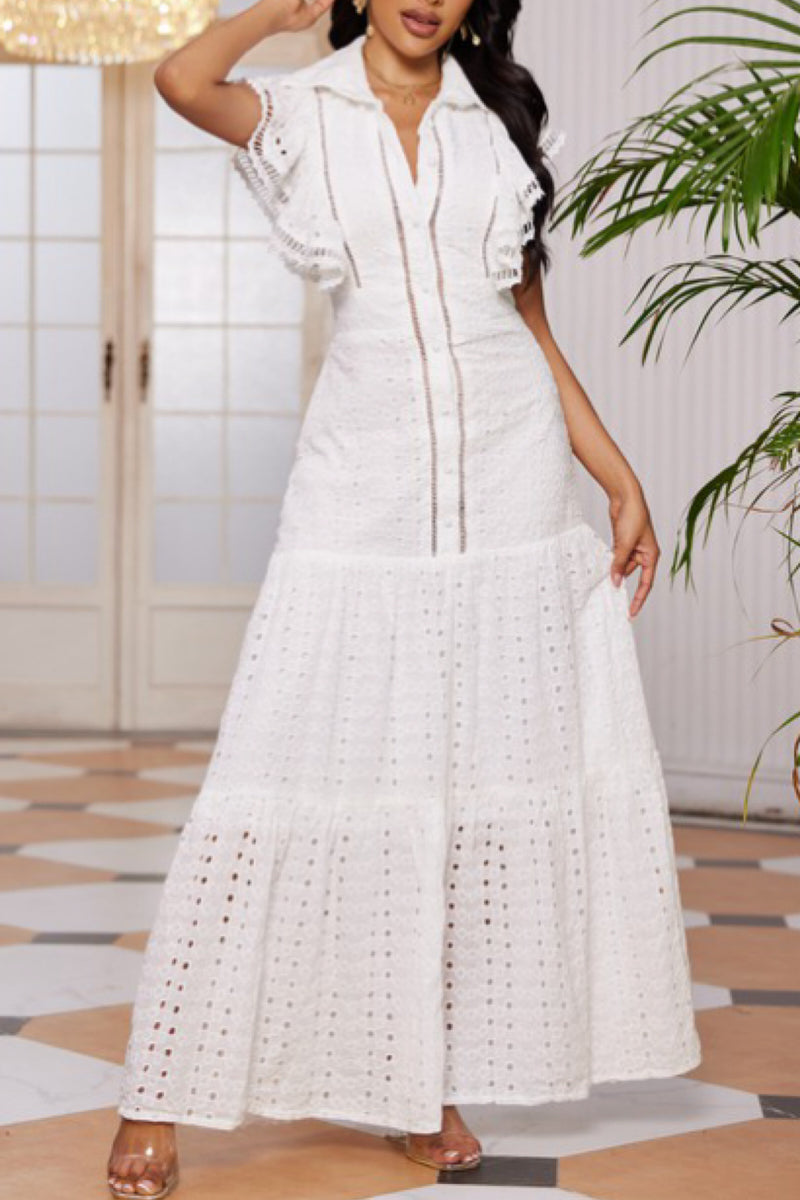 EYELET RUFFLE MAXI DRESS