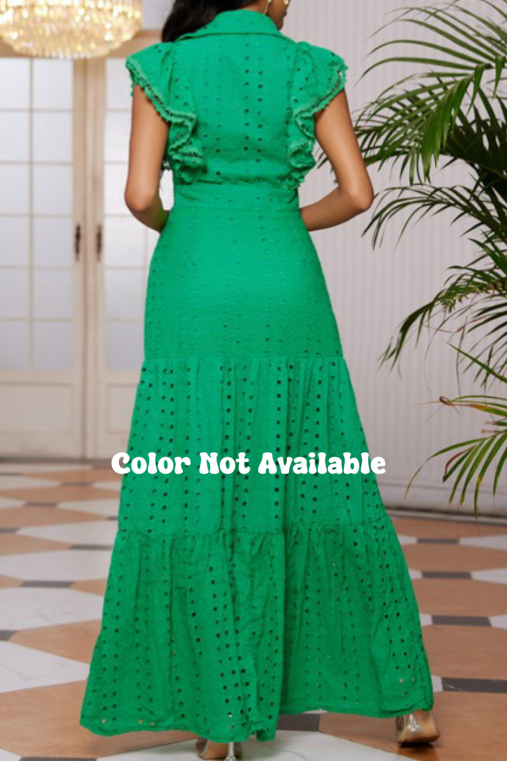EYELET RUFFLE MAXI DRESS
