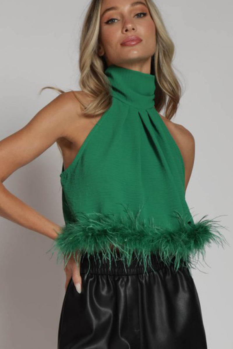 GUCCI GREEN FEATHERED TOP