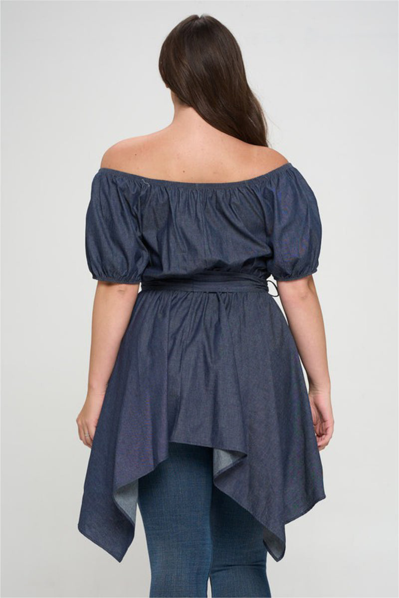 PLUS PEPLUM DENIM TOP