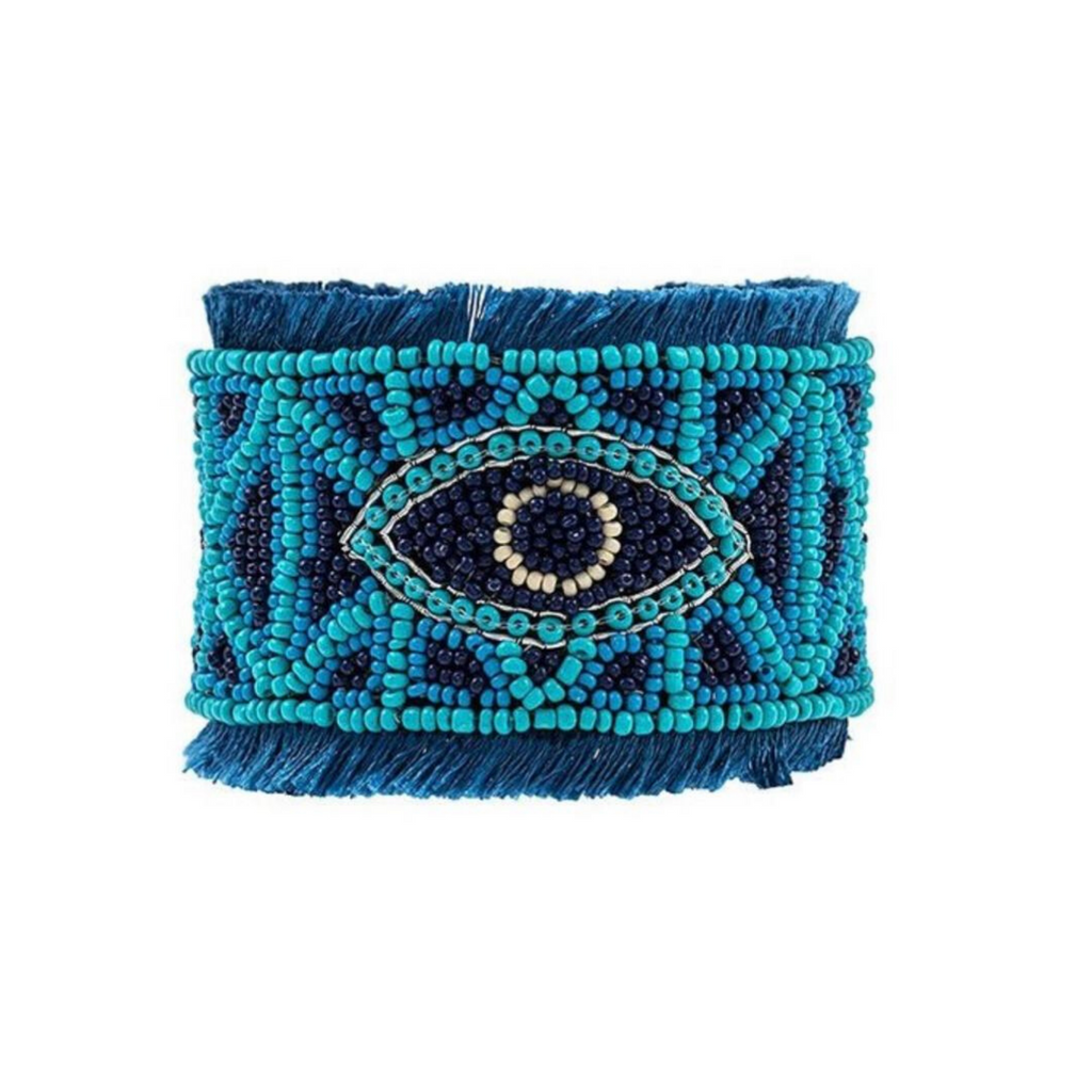 BRACELET CUFF BLUE BEADS