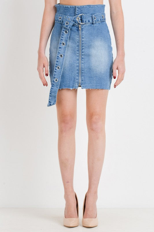 HIGH WAIST DENIM SKIRT WITH BELT