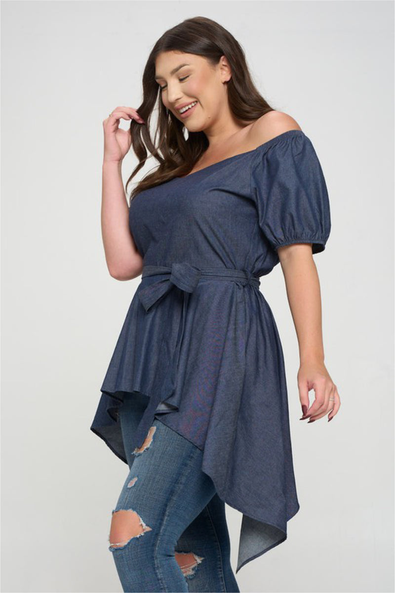 PLUS PEPLUM DENIM TOP