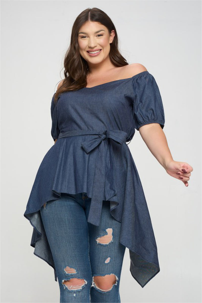 PLUS PEPLUM DENIM TOP