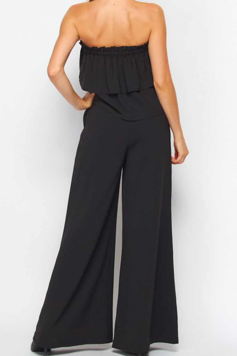 STRAPLESS RUFFLE TOP JUMPSUIT