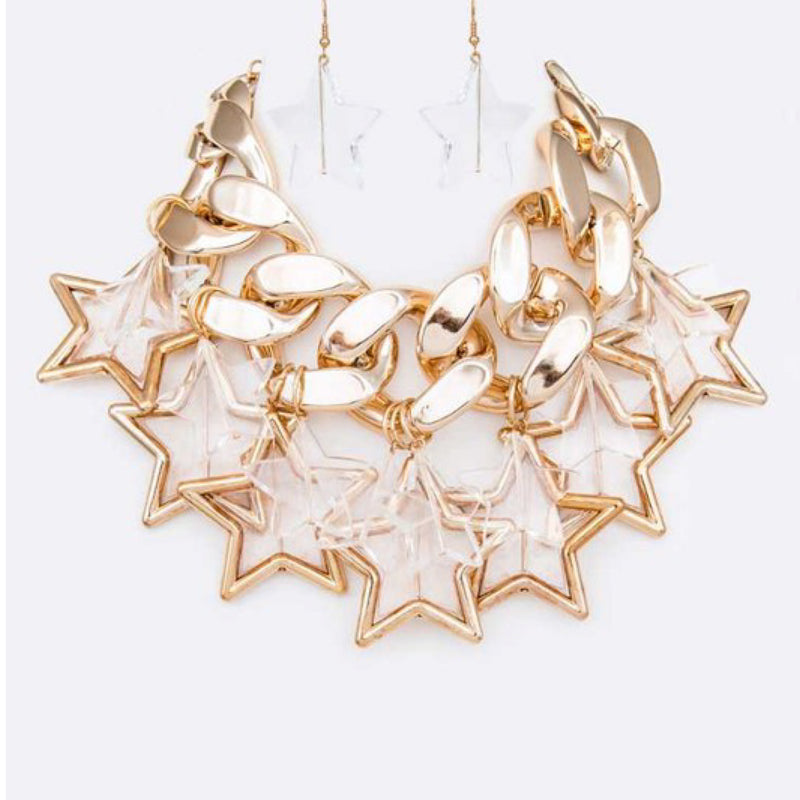 JUMBO STARS & CHAIN NECKLACE