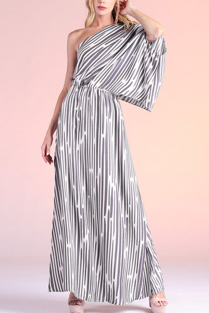 ADLIN STRIPE ONE SHOULDER MAXI