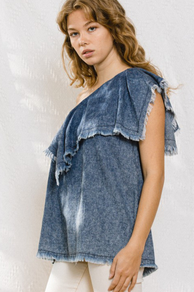 ONE SHOULDER DENIM TOP