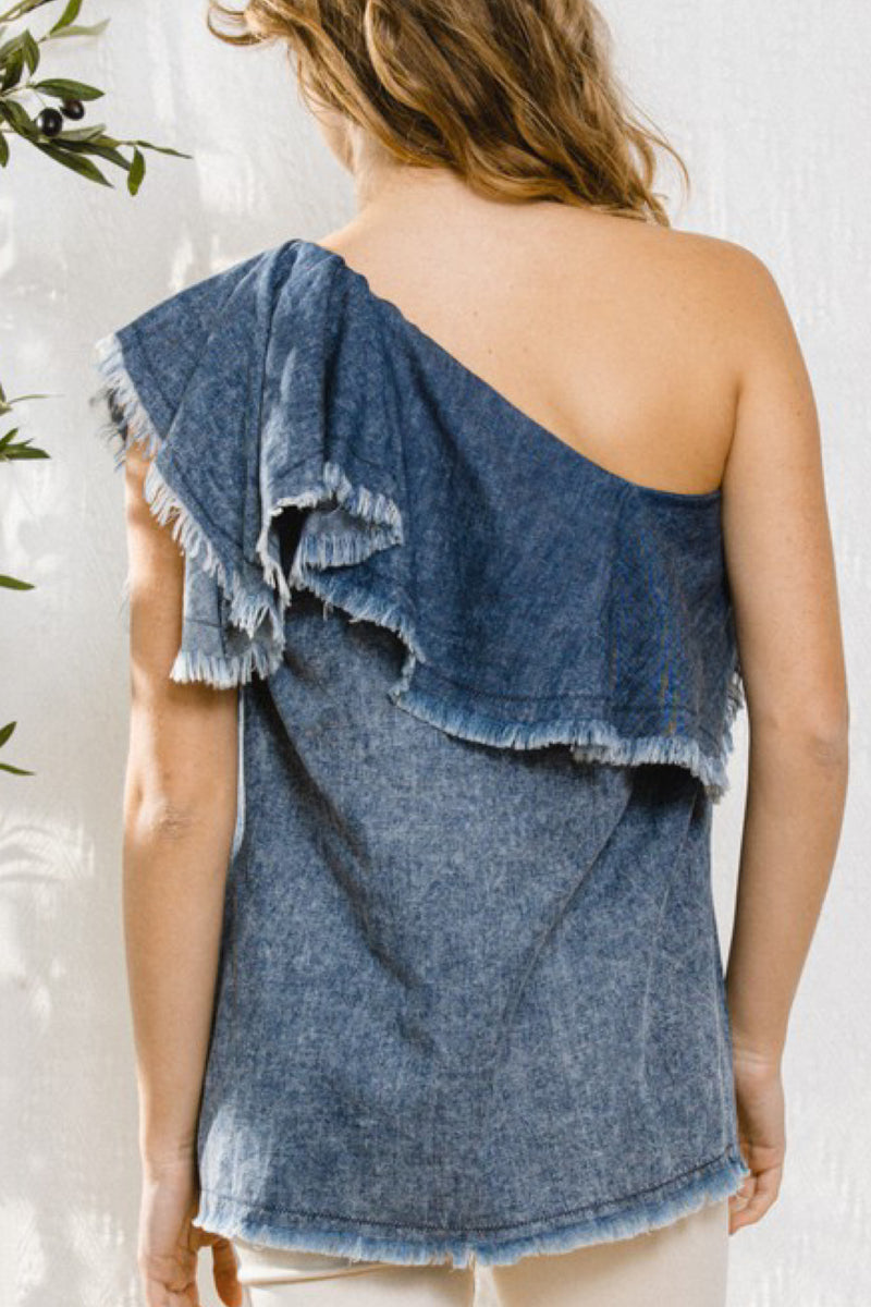 ONE SHOULDER DENIM TOP